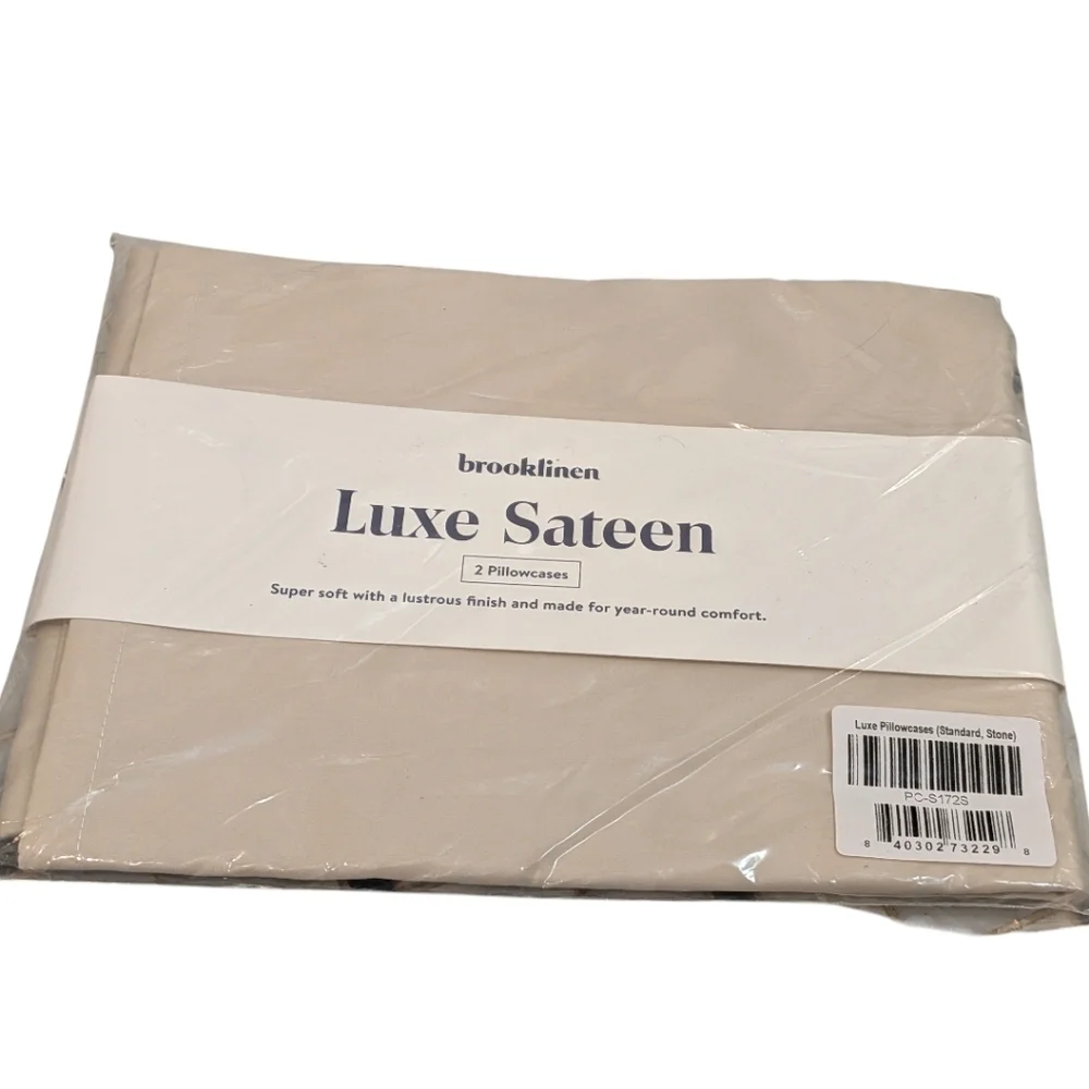 Brooklinen Luxe Sateen Pillowcase Set Standard Stone NIP Pair 480 Thread Cotton